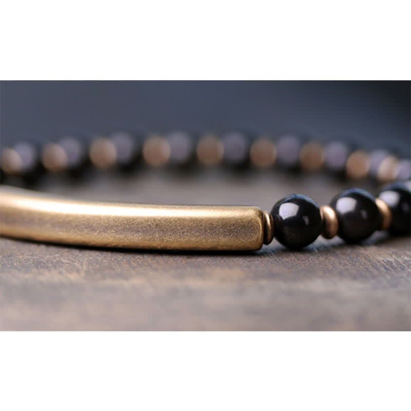 Karma Stone Red Jasper Moss Agate Black Obsidian Crystal Copper Peace Couple Bracelet