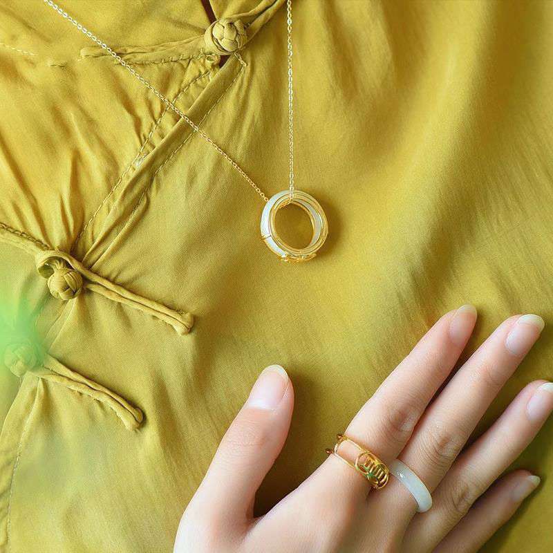 Karma Stone White Jade Luck Ring Necklace