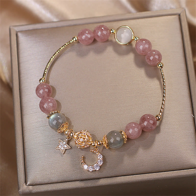 Karma Stone Strawberry Quartz Moonstone Moon Star Love Bracelet