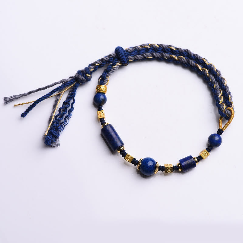 Karma Stone Handmade Natural Lazurite Bead Positive Rope Bracelet