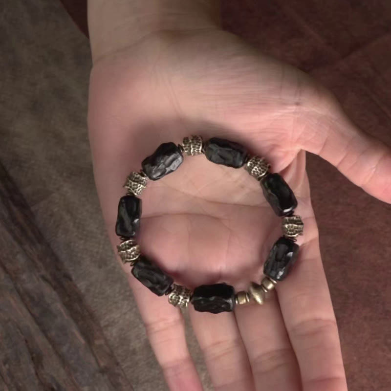 Karma Stone Tibetan Ebony Wood Copper Calm Peace Bracelet