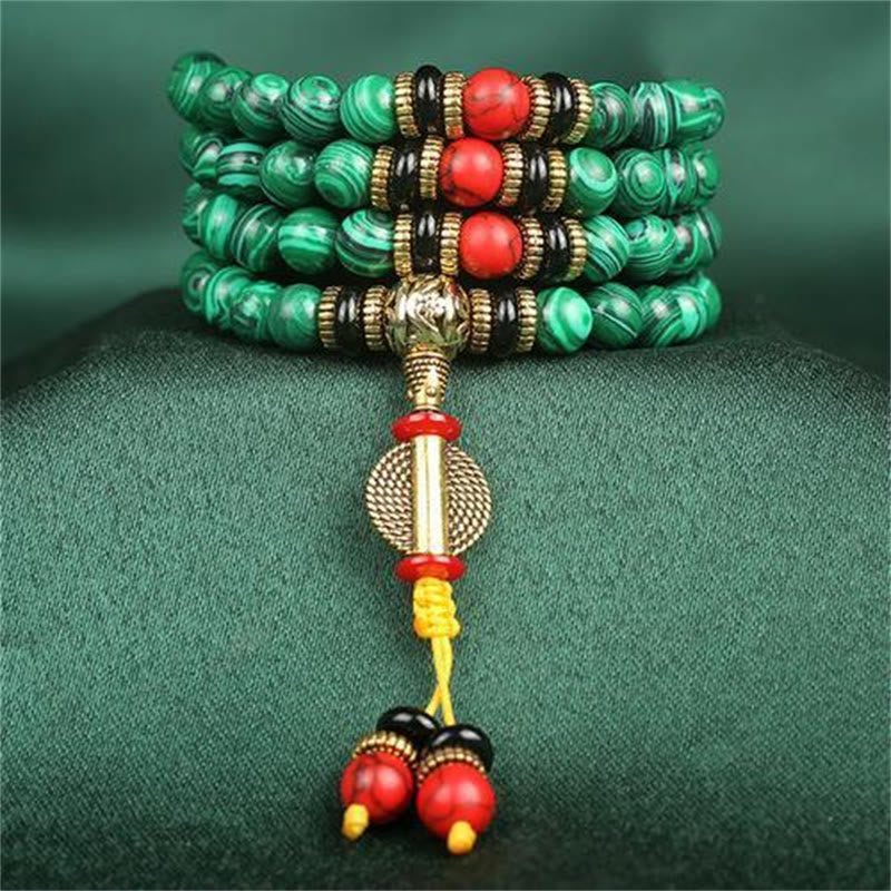 Karma Stone Tibetan 108-Bead Malachite Prayer Bracelet Necklace