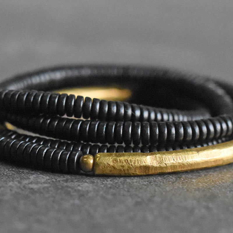 Karma Stone Ebony Wood Copper Balance Multilayered Bracelet