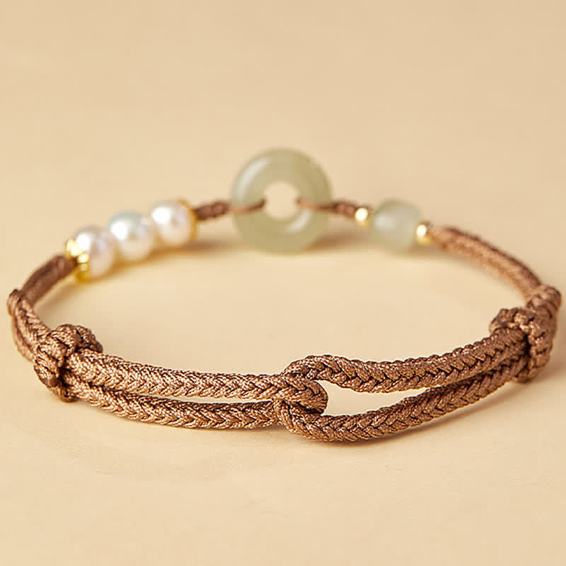 Karma Stone Natural Hetian Jade Pearl Peace Buckle Luck Bracelet