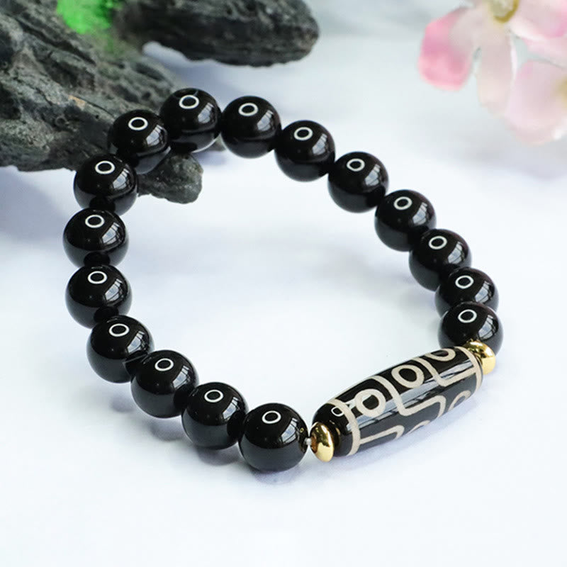 Karma Stone Tibetan Nine-Eye Dzi Bead Black Onyx Power Bracelet