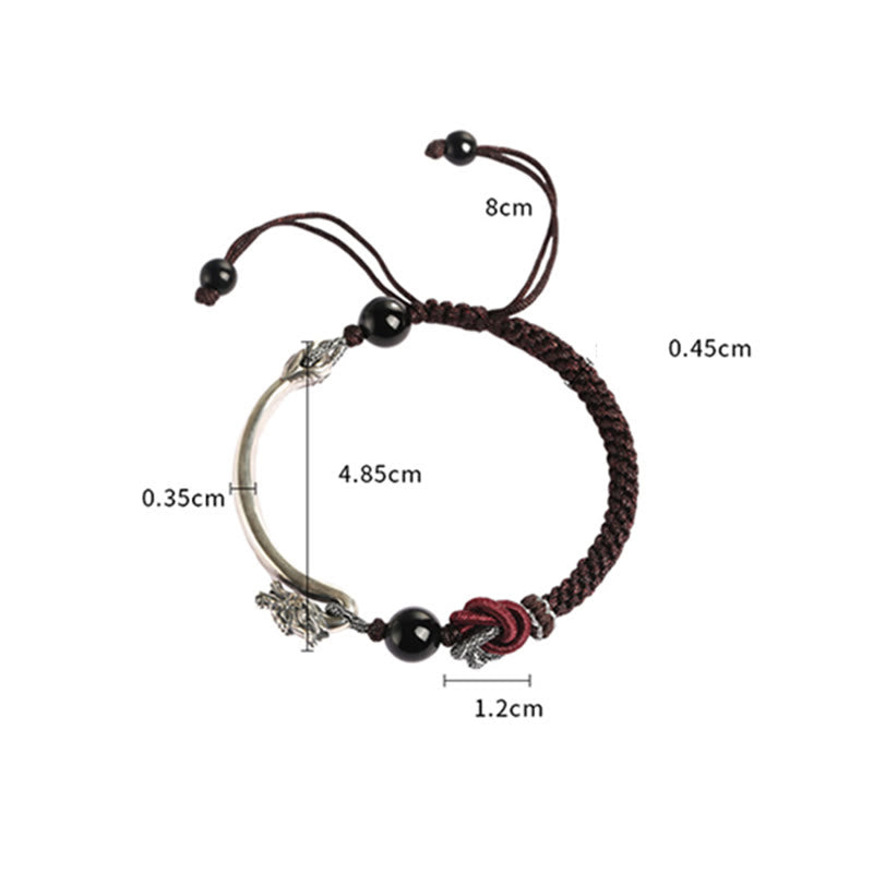 Karma Stone 925 Sterling Silver Handwoven Chinese Dragon Bracelet Spiritual Bracelets