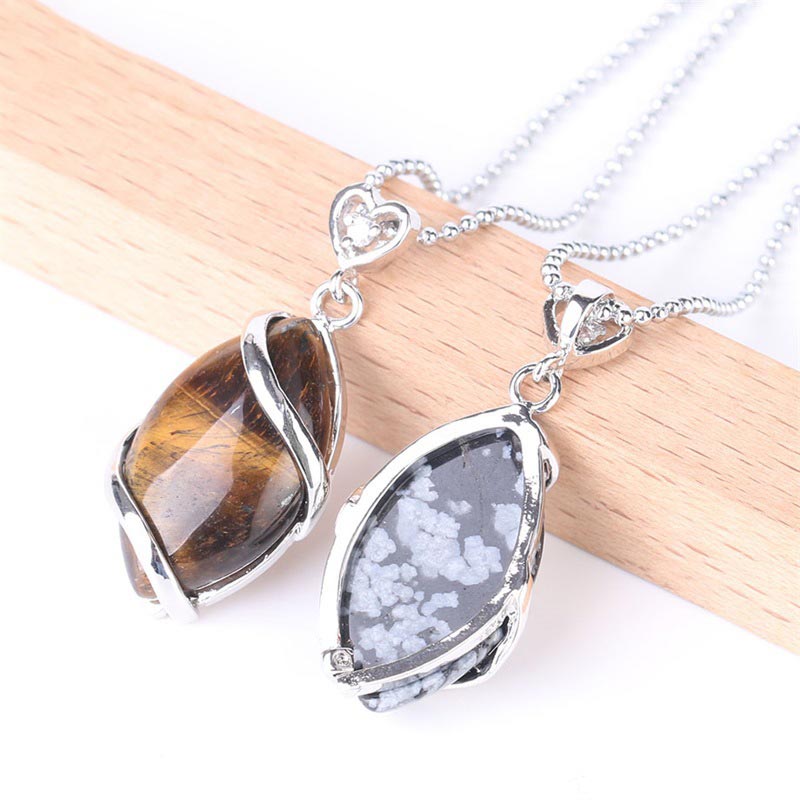 Karma Stone Marquise Pattern Natural Crystal Stone Charm Necklace Pendant