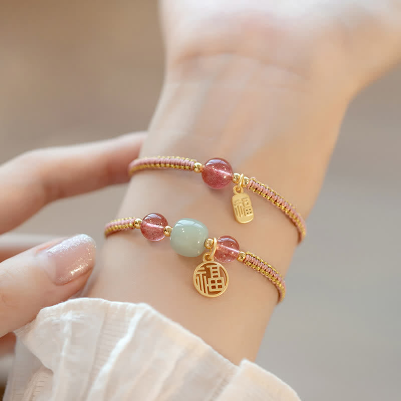 Karma Stone Red Agate Jade Lotus Confidence Calm String Bracelet