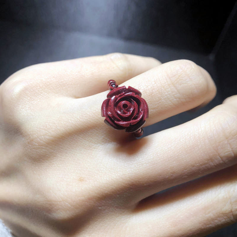 Karma Stone Garnet Cinnabar Lucky Bead PiXiu Om Mani Padme Hum Rose Protection Ring