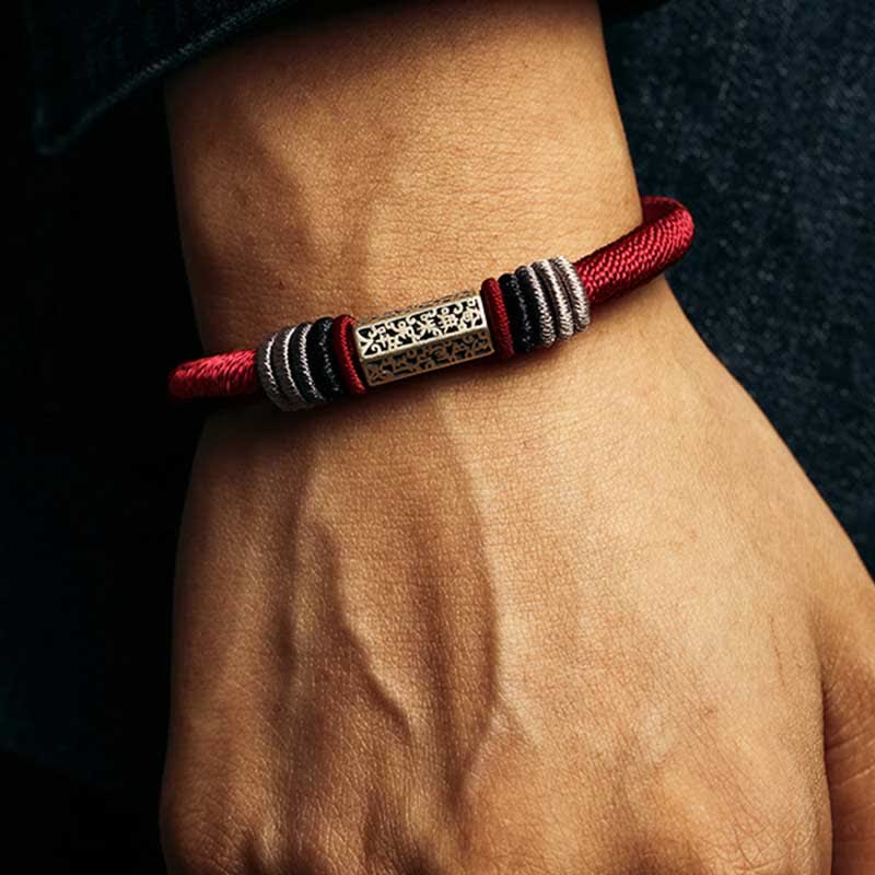 Karma Stone 925 Sterling Silver Om Mani Padme Hum Peace Red String Bracelet