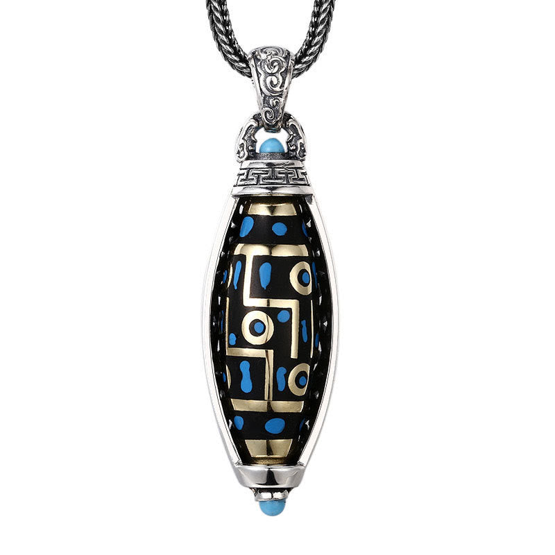 Karma Stone Tibetan Om Mani Padme Hum Nine-Eye Dzi Bead Pattern Peace Purity Rotatable Necklace Pendant