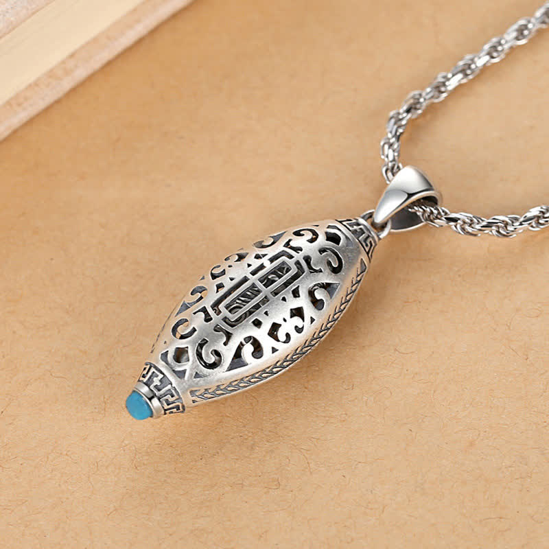 Karma Stone Tibet Om Mani Padme Hum Protection Necklace Rotatable Pendant