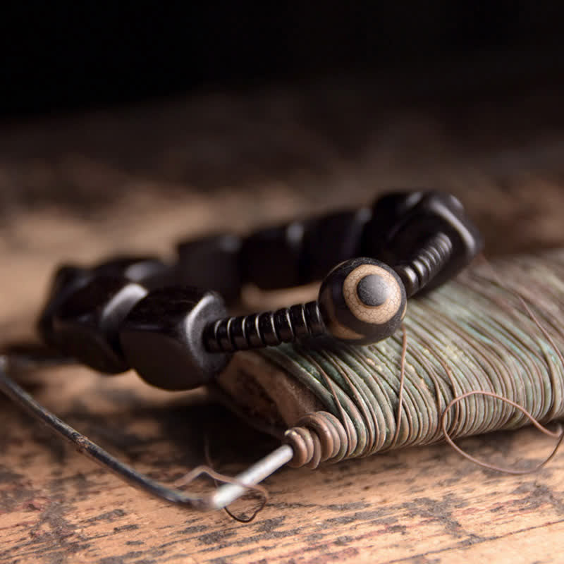 Karma Stone Tibetan Ebony Wood Dzi Bead Strength Bracelet