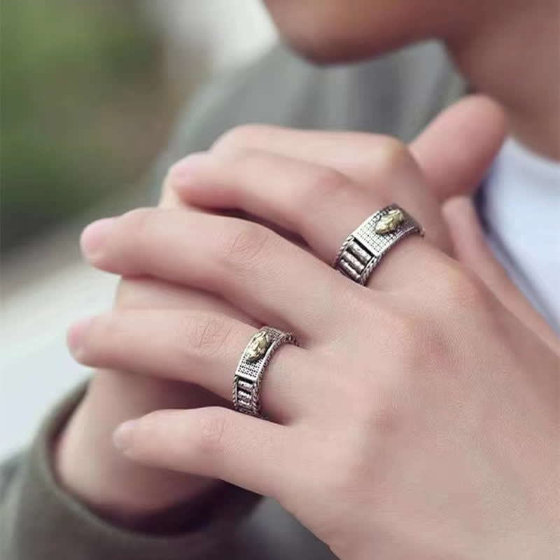 Karma Stone Lucky FengShui PiXiu Wealth Prayer Wheels Couple Ring