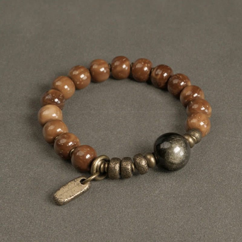 Karma Stone Kuka Seed Tiger Eye Gold Sheen Obsidian Copper Wealth Luck Bracelet