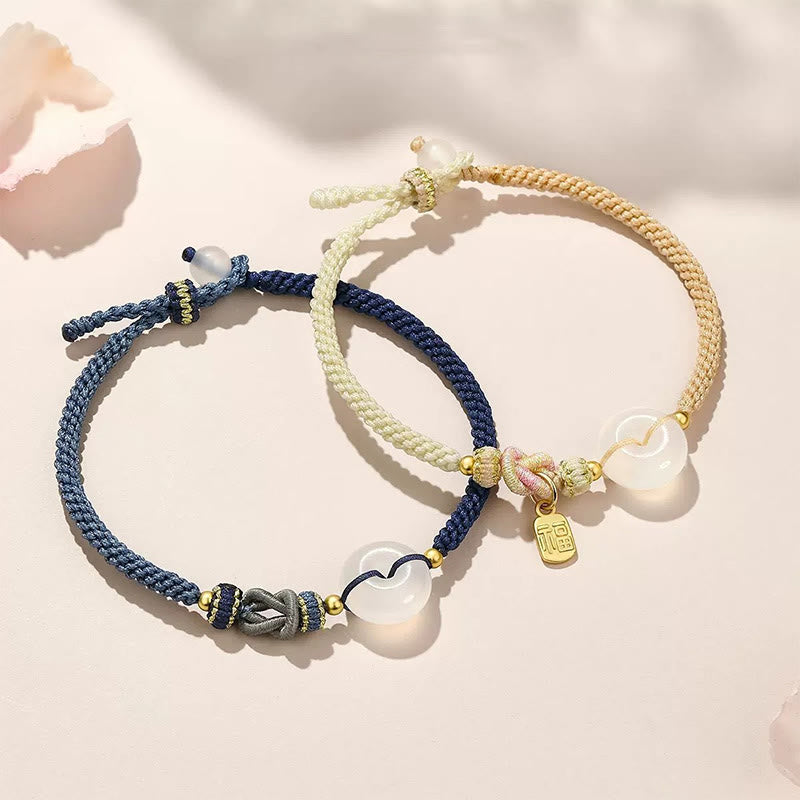 Karma Stone Handmade White Agate Peace Buckle Luck Happiness Protection Weave String Bracelet