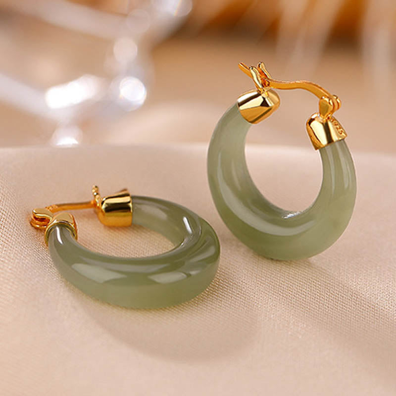 Karma Stone Round Jade Cyan Jade Prosperity Luck Drop Earrings
