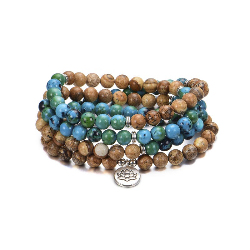 Karma Stone 108 Meditation Healing Multi-layer Wooden Rosary Bracelet
