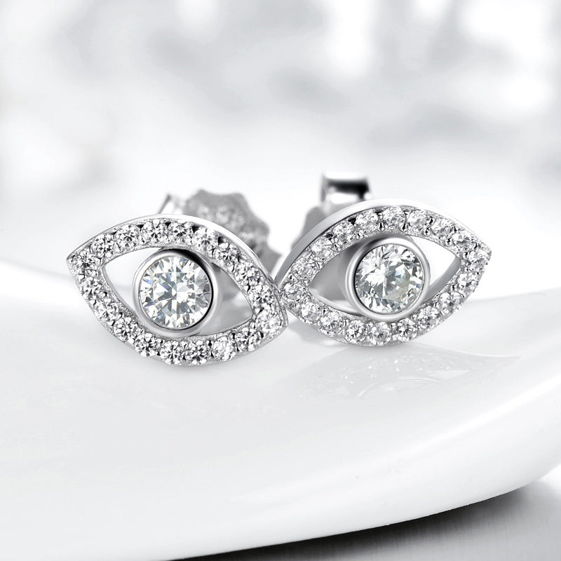 Karma Stone 925 Sterling Silver Evil Eye Symbol Protection Stud Earrings