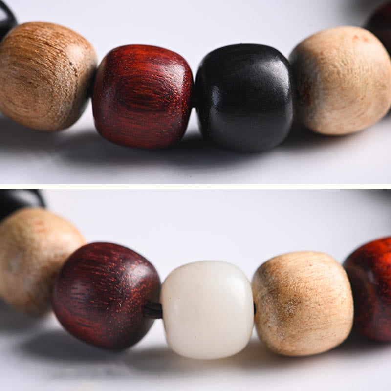 Karma Stone Small Leaf Red Sandalwood Ebony Wood Cute Cat Engraved Protection Bracelet