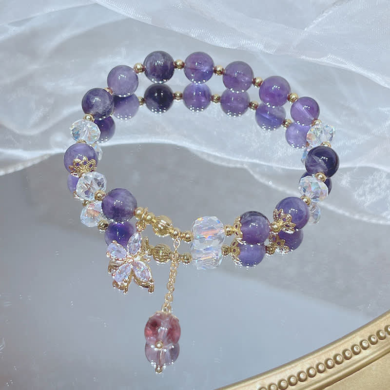 Karma Stone Natural Amethyst Crystal Spiritual Butterfly Charm Bracelet