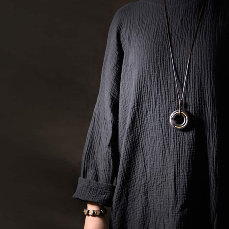 Karma Stone Zen Circle Ebony Wood Peace Calm Necklace Pendant