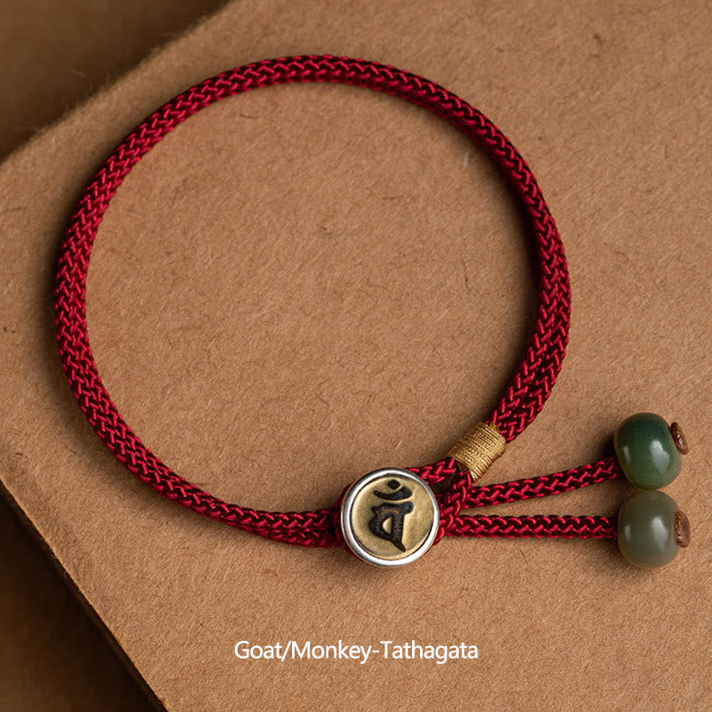 Karma Stone 925 Sterling Silver Handmade Chinese Zodiac Natal Buddha Cyan Bodhi Seed Protection Braided Red String Bracelet