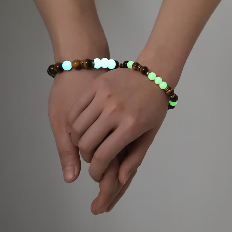 Karma Stone 2Pcs Tiger Eye Glowstone Luminous Bead Protection Couple Bracelet