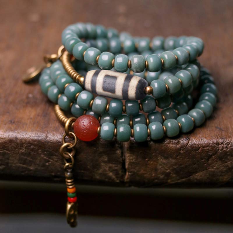 Karma Stone 108 Mala Beads Bodhi Seed Dzi Bead Wisdom Bracelet
