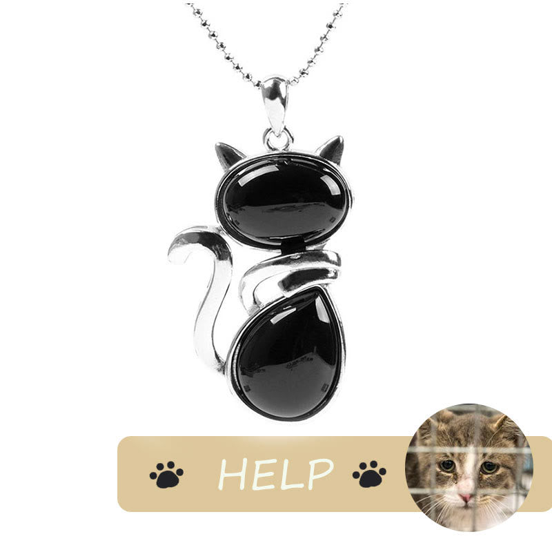 Karma Stone "Save A Cat" Cute Cat Pattern Natural Crystal Protection Cat-Loving Pendant Necklace