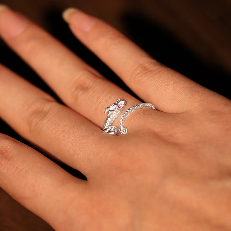 Karma Stone 925 Sterling Silver Vintage Year of the Dragon Luck Protection Strength Adjustable Ring