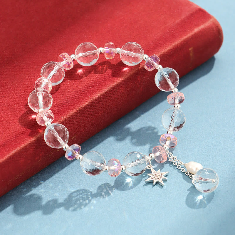 Karma Stone White Crystal Pink Crystal Protection Star Charm Bracelet