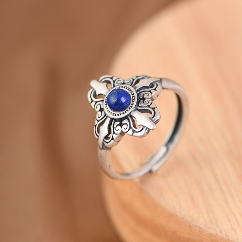 Karma Stone Tibet 925 Sterling Silver Natural Lazurite Positive Adjustable Ring