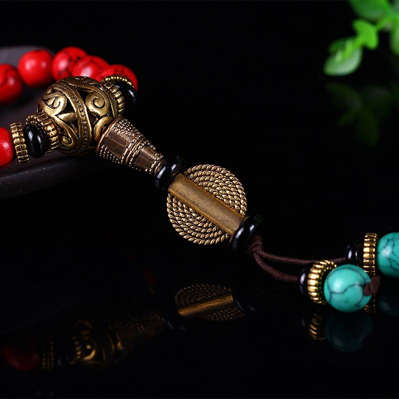 Karma Stone Tibetan Mara Red and Green Turquoise Lucky Beaded Prayer Bracelet Necklace
