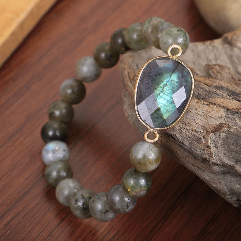 Karma Stone Natural Labradorite Moonstone Support Healing Beaded Bracelet