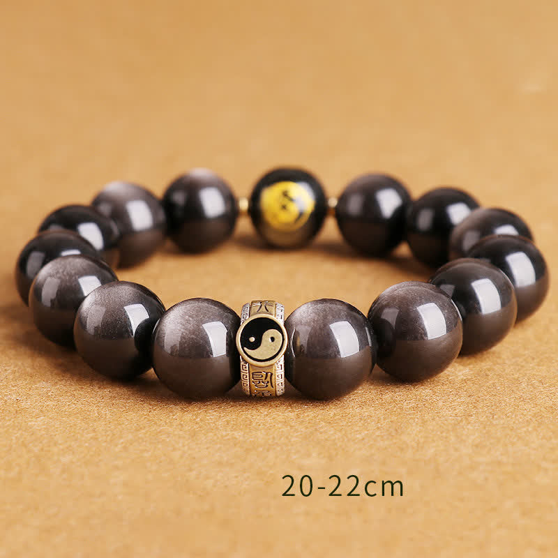 Karma Stone 925 Sterling Silver Black Obsidian Gold Sheen Obsidian Silver Sheen Obsidian Yin Yang Protection Bracelet