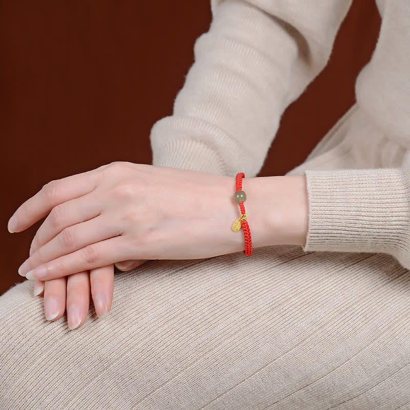 Karma Stone 925 Sterling Silver Hetian Jade Blessing Wealth Red String Bracelet