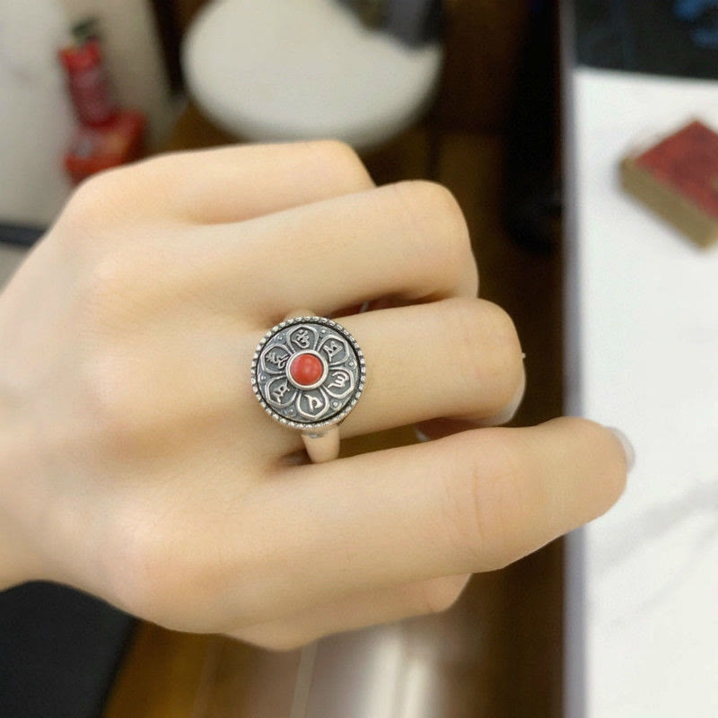 Karma Stone Tibetan Om Mani Padme Hum Peace Rotatable Ring