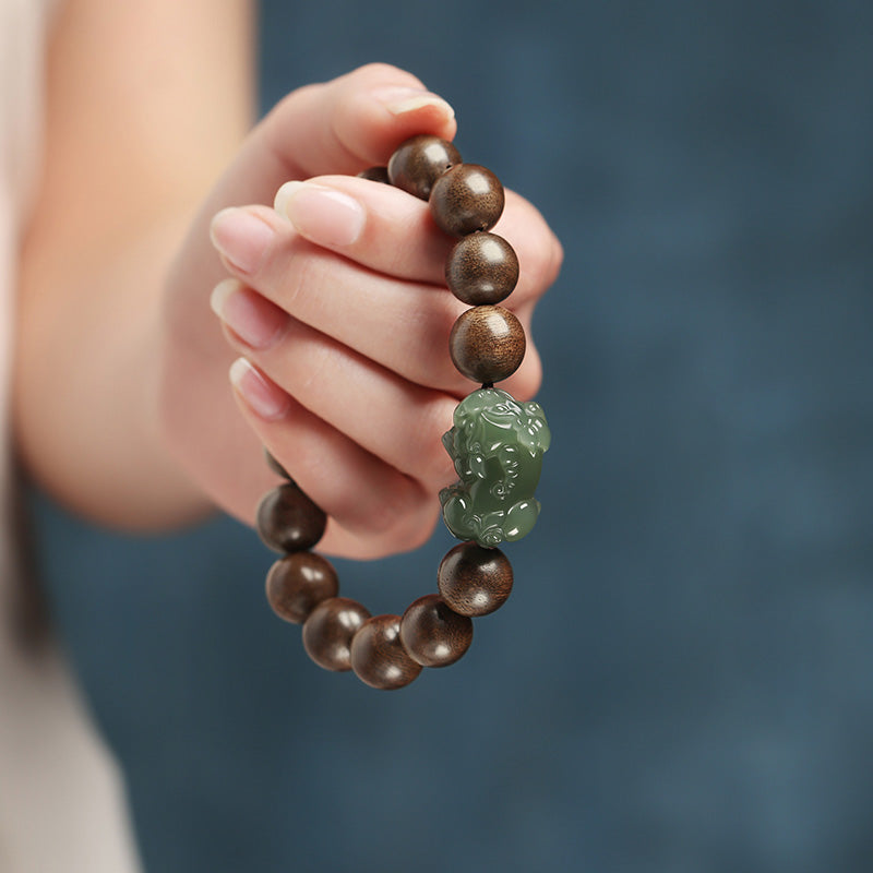Karma Stone 925 Sterling Silver Brunei Agarwood PiXiu Jade Peace Strength Bracelet
