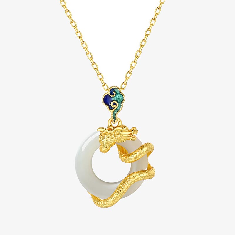 Karma Stone Year Of The Dragon 925 Sterling Silver Hetian White Jade Peace Buckle Auspicious Clouds Success Necklace Pendant