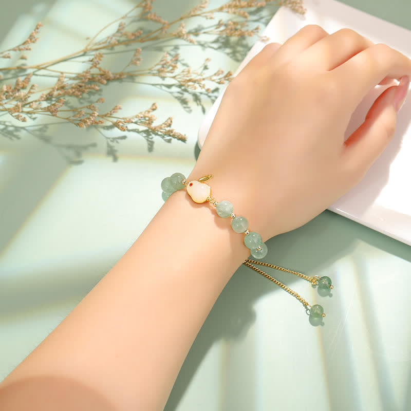 Karma Stone Year of the Rabbit Natural Green Aventurine Luck Bead Bracelet