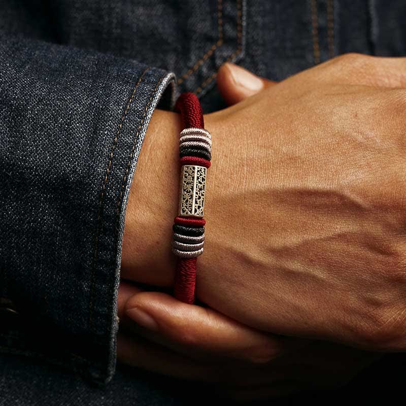 Karma Stone 925 Sterling Silver Om Mani Padme Hum Peace Red String Bracelet