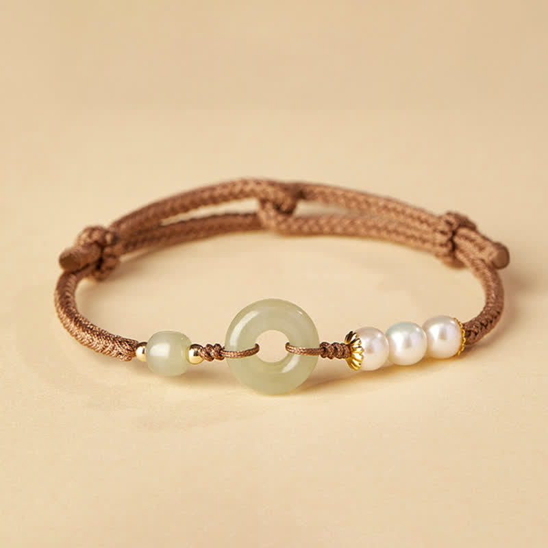 Karma Stone Natural Hetian Jade Pearl Peace Buckle Luck Bracelet