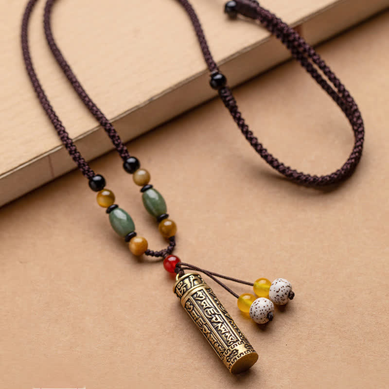 Karma Stone Tibet Om Mani Padme Hum Agate Shurangama Sutra Protection Necklace Pendant