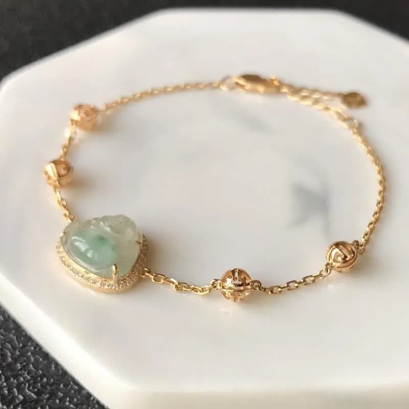 Karma Stone Laughing Buddha Jade Abundance Chain Bracelet
