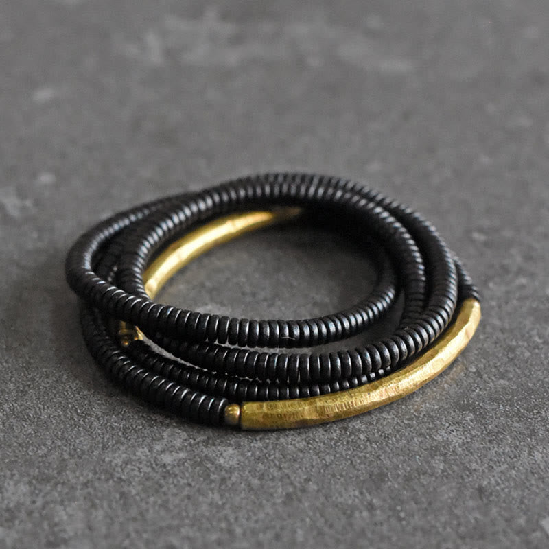 Karma Stone Ebony Wood Copper Balance Multilayered Bracelet