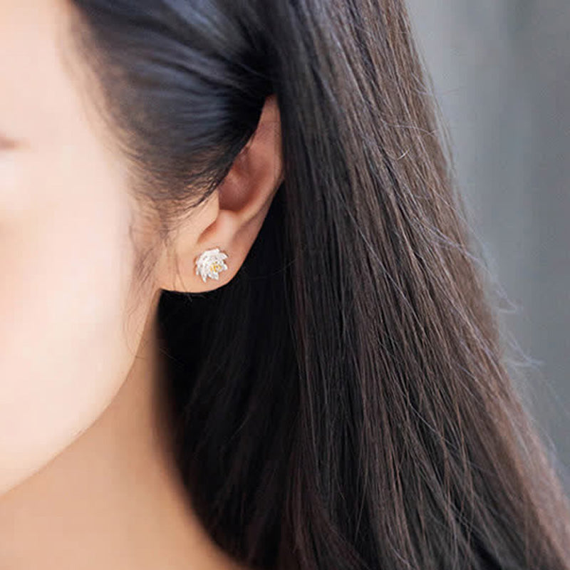 Karma Stone 925 Sterling Silver Lotus Flower Balance Earrings
