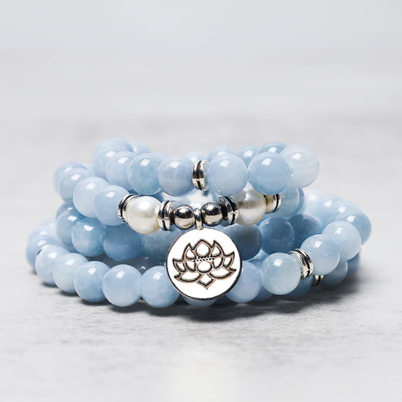 Karma Stone 108-Bead Prayer Bracelet Aquamarine Healing Bracelet Necklace
