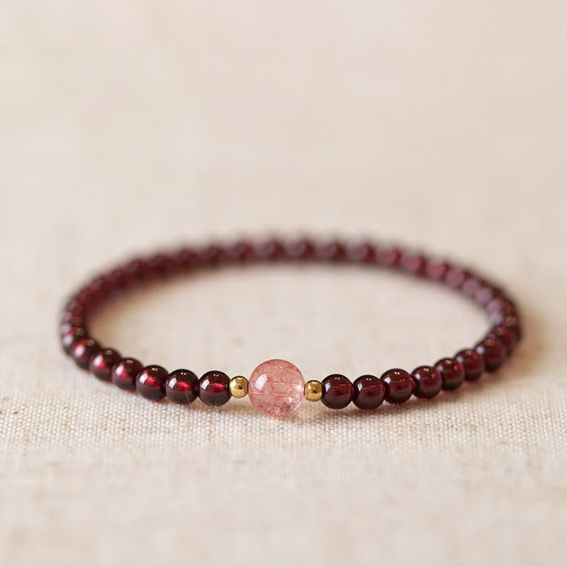 Karma Stone Natural Garnet Strawberry Quartz Calm Bracelet