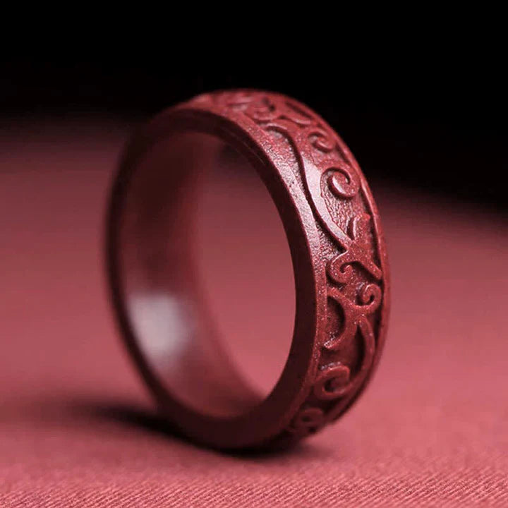 Karma Stone Cinnabar Om Mani Padme Hum Auspicious Clouds Blessing Ring